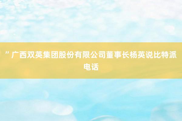 ”广西双英集团股份有限公司董事长杨英说比特派电话