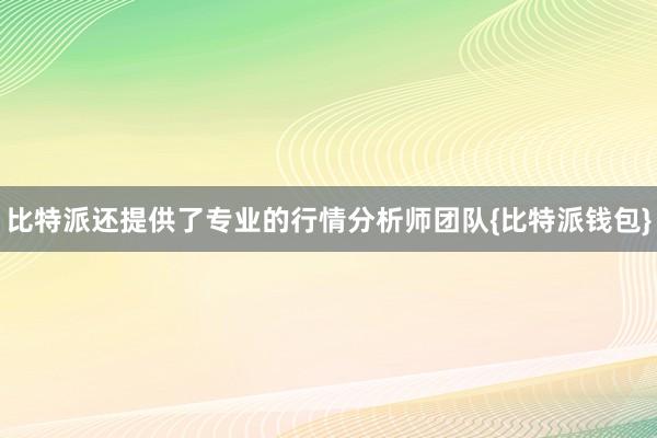 比特派还提供了专业的行情分析师团队{比特派钱包}