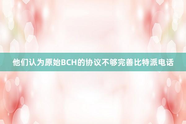 他们认为原始BCH的协议不够完善比特派电话